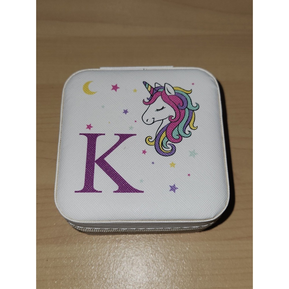 Parima Unicorn Jewelry Zippered Box Girls Initials K‎ W/Mirror